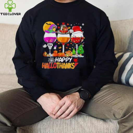 Happy Hallothanksmas wine Halloween Christmas Thanksgiving 2022 hoodie, sweater, longsleeve, shirt v-neck, t-shirt