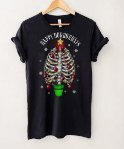 Happy Horror Days Tree Horror Skeleton Christmas T Shirt Womens