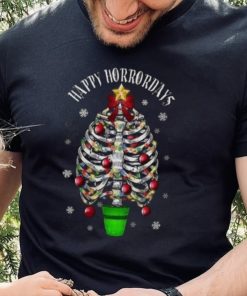 Happy Horror Days Tree Horror Skeleton Christmas T Shirt Womens