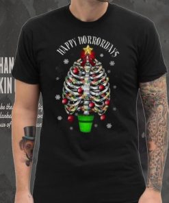 Happy Horror Days Tree Horror Skeleton Christmas T Shirt Womens
