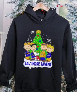 Happy Merry Christmas Peanuts Christmas tree Baltimore Ravens football logo gift shirt