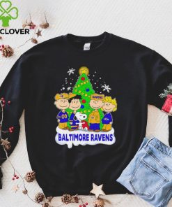 Happy Merry Christmas Peanuts Christmas tree Baltimore Ravens football logo gift hoodie, sweater, longsleeve, shirt v-neck, t-shirt