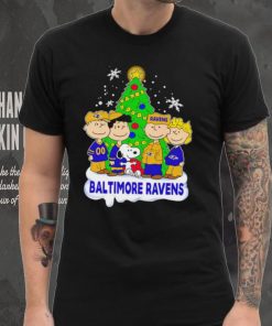 Happy Merry Christmas Peanuts Christmas tree Baltimore Ravens football logo gift hoodie, sweater, longsleeve, shirt v-neck, t-shirt