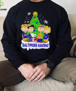 Happy Merry Christmas Peanuts Christmas tree Baltimore Ravens football logo gift hoodie, sweater, longsleeve, shirt v-neck, t-shirt