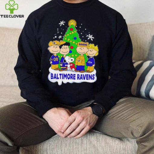 Happy Merry Christmas Peanuts Christmas tree Baltimore Ravens football logo gift hoodie, sweater, longsleeve, shirt v-neck, t-shirt