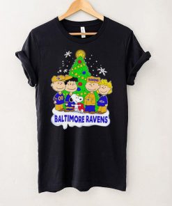 Happy Merry Christmas Peanuts Christmas tree Baltimore Ravens football logo gift hoodie, sweater, longsleeve, shirt v-neck, t-shirt