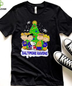 Happy Merry Christmas Peanuts Christmas tree Baltimore Ravens football logo gift hoodie, sweater, longsleeve, shirt v-neck, t-shirt