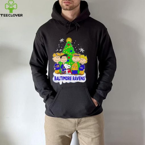 Happy Merry Christmas Peanuts Christmas tree Baltimore Ravens football logo gift hoodie, sweater, longsleeve, shirt v-neck, t-shirt