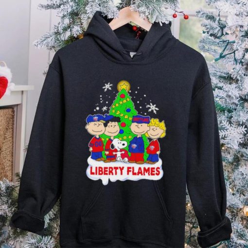 Happy Merry Christmas Peanuts Christmas tree Liberty Flames football logo gift hoodie, sweater, longsleeve, shirt v-neck, t-shirt