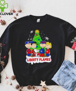 Happy Merry Christmas Peanuts Christmas tree Liberty Flames football logo gift hoodie, sweater, longsleeve, shirt v-neck, t-shirt