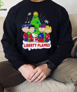 Happy Merry Christmas Peanuts Christmas tree Liberty Flames football logo gift hoodie, sweater, longsleeve, shirt v-neck, t-shirt