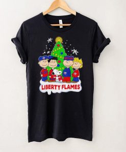 Happy Merry Christmas Peanuts Christmas tree Liberty Flames football logo gift hoodie, sweater, longsleeve, shirt v-neck, t-shirt