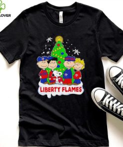 Happy Merry Christmas Peanuts Christmas tree Liberty Flames football logo gift hoodie, sweater, longsleeve, shirt v-neck, t-shirt