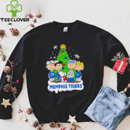 Happy Merry Christmas Peanuts Christmas tree Memphis Tigers football logo gift hoodie, sweater, longsleeve, shirt v-neck, t-shirt