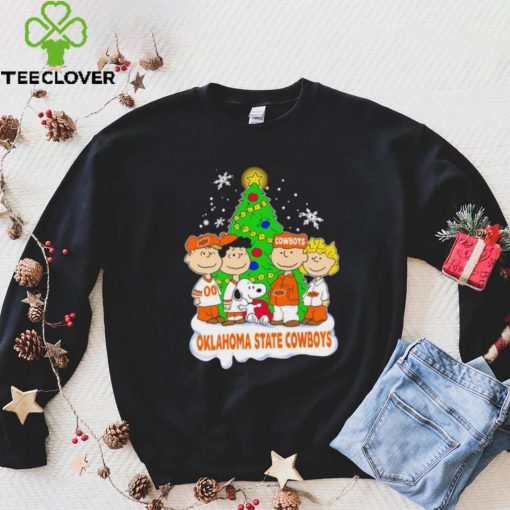 Happy Merry Christmas Peanuts Christmas tree Oklahoma State Cowboys football logo gift hoodie, sweater, longsleeve, shirt v-neck, t-shirt