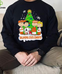 Happy Merry Christmas Peanuts Christmas tree Oklahoma State Cowboys football logo gift hoodie, sweater, longsleeve, shirt v-neck, t-shirt