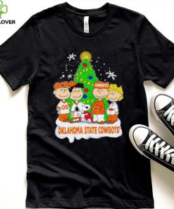 Happy Merry Christmas Peanuts Christmas tree Oklahoma State Cowboys football logo gift hoodie, sweater, longsleeve, shirt v-neck, t-shirt