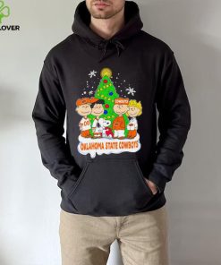 Happy Merry Christmas Peanuts Christmas tree Oklahoma State Cowboys football logo gift hoodie, sweater, longsleeve, shirt v-neck, t-shirt