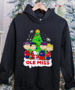 Happy Merry Christmas Peanuts Christmas tree Ole Miss football logo gift shirt