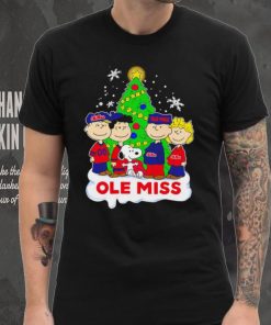 Happy Merry Christmas Peanuts Christmas tree Ole Miss football logo gift hoodie, sweater, longsleeve, shirt v-neck, t-shirt