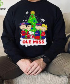 Happy Merry Christmas Peanuts Christmas tree Ole Miss football logo gift hoodie, sweater, longsleeve, shirt v-neck, t-shirt