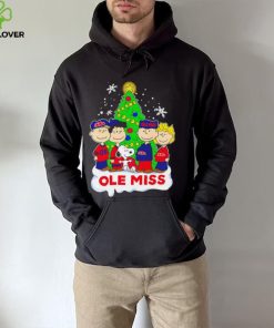 Happy Merry Christmas Peanuts Christmas tree Ole Miss football logo gift hoodie, sweater, longsleeve, shirt v-neck, t-shirt