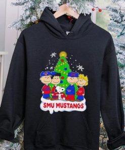 Happy Merry Christmas Peanuts Christmas tree SMU Mustangs football logo gift shirt