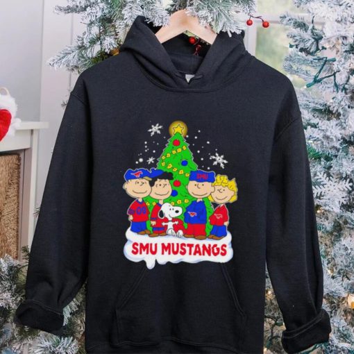 Happy Merry Christmas Peanuts Christmas tree SMU Mustangs football logo gift hoodie, sweater, longsleeve, shirt v-neck, t-shirt