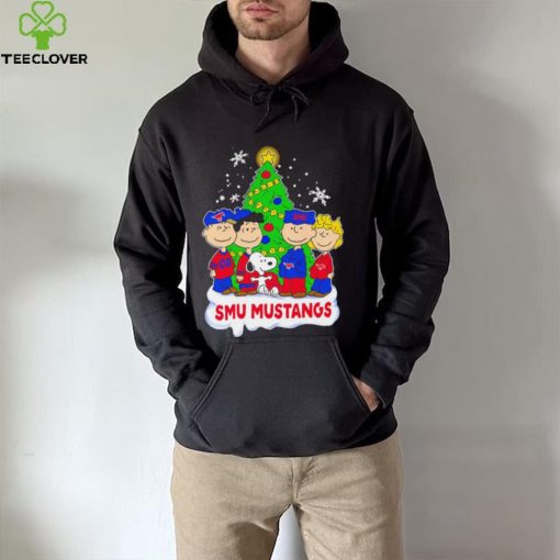 Happy Merry Christmas Peanuts Christmas tree SMU Mustangs football logo gift hoodie, sweater, longsleeve, shirt v-neck, t-shirt