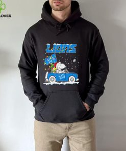 Happy Merry Christmas Snoopy drive a car Detroit Lions logo flag gift hoodie, sweater, longsleeve, shirt v-neck, t-shirt