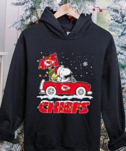 Happy Merry Christmas Snoopy drive a car Kansas City Chiefs logo flag gift shirt