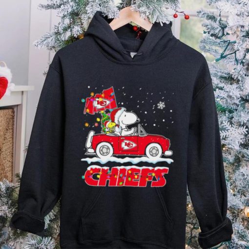 Happy Merry Christmas Snoopy drive a car Kansas City Chiefs logo flag gift hoodie, sweater, longsleeve, shirt v-neck, t-shirt