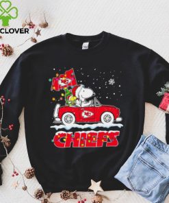 Happy Merry Christmas Snoopy drive a car Kansas City Chiefs logo flag gift hoodie, sweater, longsleeve, shirt v-neck, t-shirt