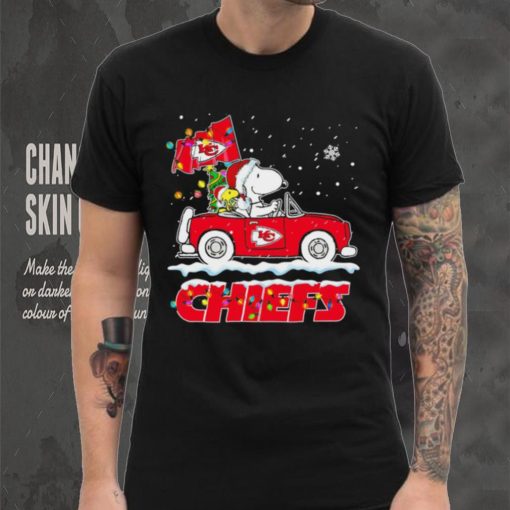 Happy Merry Christmas Snoopy drive a car Kansas City Chiefs logo flag gift hoodie, sweater, longsleeve, shirt v-neck, t-shirt