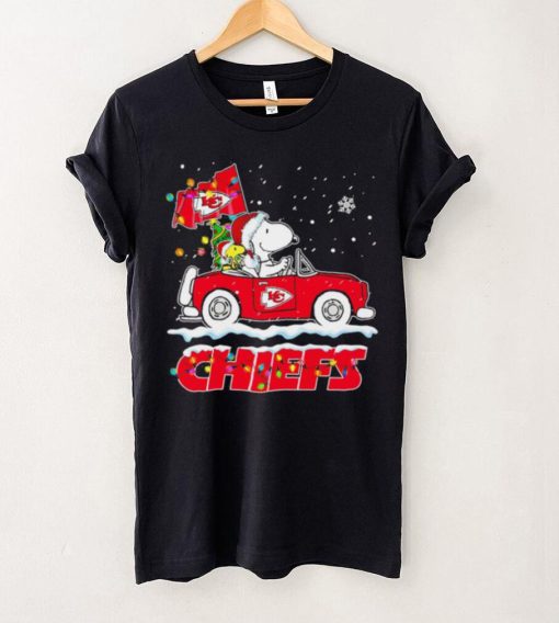 Happy Merry Christmas Snoopy drive a car Kansas City Chiefs logo flag gift hoodie, sweater, longsleeve, shirt v-neck, t-shirt