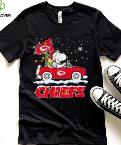 Happy Merry Christmas Snoopy drive a car Kansas City Chiefs logo flag gift hoodie, sweater, longsleeve, shirt v-neck, t-shirt