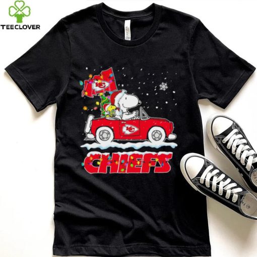 Happy Merry Christmas Snoopy drive a car Kansas City Chiefs logo flag gift hoodie, sweater, longsleeve, shirt v-neck, t-shirt