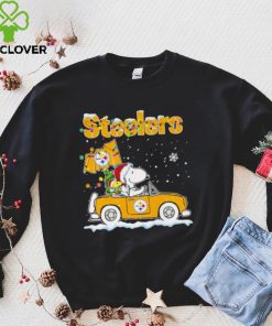 Happy Merry Christmas Snoopy drive a car Pittsburgh Steelers logo flag gift hoodie, sweater, longsleeve, shirt v-neck, t-shirt