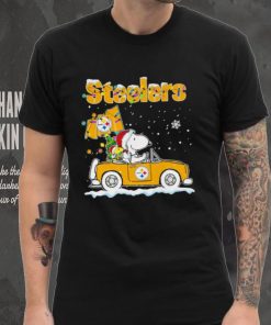 Happy Merry Christmas Snoopy drive a car Pittsburgh Steelers logo flag gift hoodie, sweater, longsleeve, shirt v-neck, t-shirt