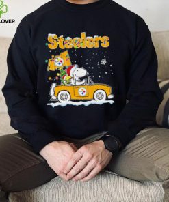 Happy Merry Christmas Snoopy drive a car Pittsburgh Steelers logo flag gift hoodie, sweater, longsleeve, shirt v-neck, t-shirt