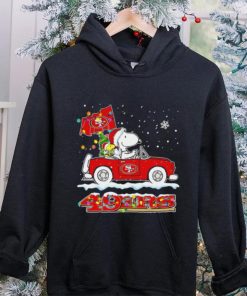 Happy Merry Christmas Snoopy drive a car San Francisco 49ers logo flag gift shirt