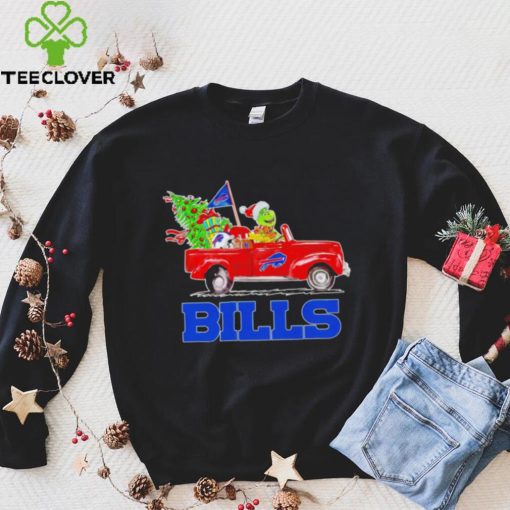 Happy Merry Christmas The Grinch drive a car Buffalo Bills football logo flag gift hoodie, sweater, longsleeve, shirt v-neck, t-shirt