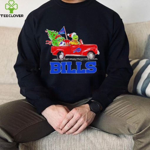 Happy Merry Christmas The Grinch drive a car Buffalo Bills football logo flag gift hoodie, sweater, longsleeve, shirt v-neck, t-shirt