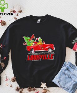 Happy Merry Christmas The Grinch drive a car Louisville Cardinals football logo flag gift hoodie, sweater, longsleeve, shirt v-neck, t-shirt