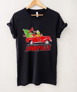 Happy Merry Christmas The Grinch drive a car Louisville Cardinals football logo flag gift hoodie, sweater, longsleeve, shirt v-neck, t-shirt