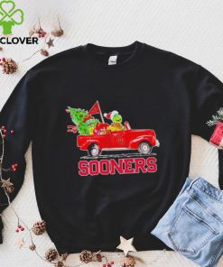 Happy Merry Christmas The Grinch drive a car Oklahoma Sooners football logo flag gift hoodie, sweater, longsleeve, shirt v-neck, t-shirt