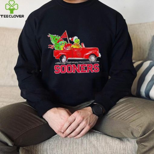 Happy Merry Christmas The Grinch drive a car Oklahoma Sooners football logo flag gift hoodie, sweater, longsleeve, shirt v-neck, t-shirt