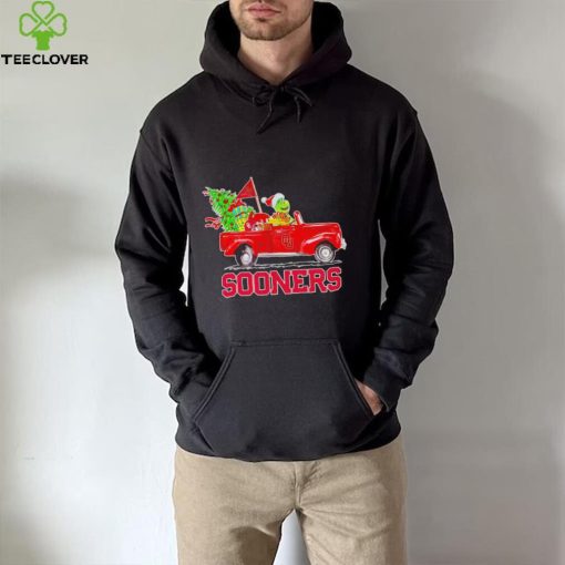 Happy Merry Christmas The Grinch drive a car Oklahoma Sooners football logo flag gift hoodie, sweater, longsleeve, shirt v-neck, t-shirt