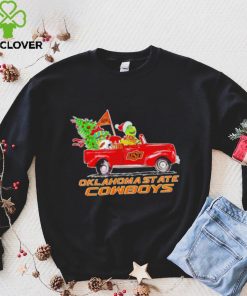 Happy Merry Christmas The Grinch drive a car Oklahoma State Cowboys football logo flag gift hoodie, sweater, longsleeve, shirt v-neck, t-shirt