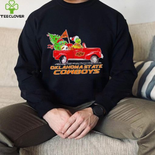 Happy Merry Christmas The Grinch drive a car Oklahoma State Cowboys football logo flag gift hoodie, sweater, longsleeve, shirt v-neck, t-shirt